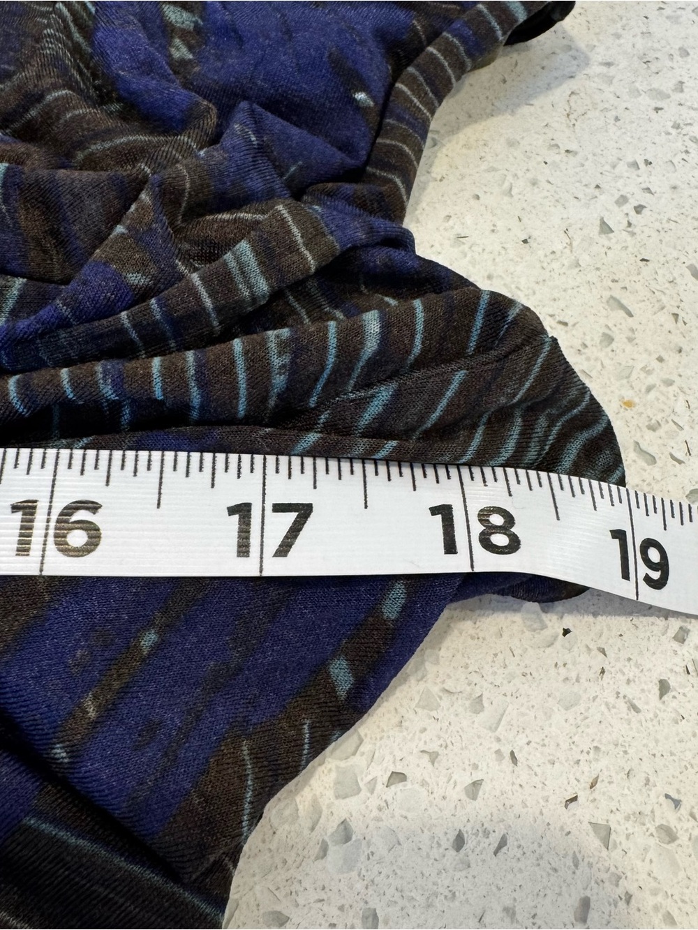 Max Mara Italy Draped Faux Wrap Top XL Blue Brown Abstract Jersey Quiet Luxury - Picture 5 of 13